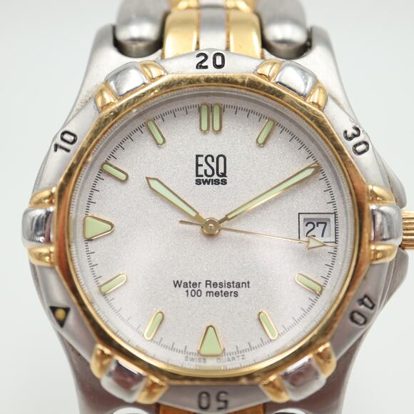 ESQ Swiss Watch Men 36mm Two Tone Date Glitter Dial Stainless Steel New Battery - Picture 5 of 16